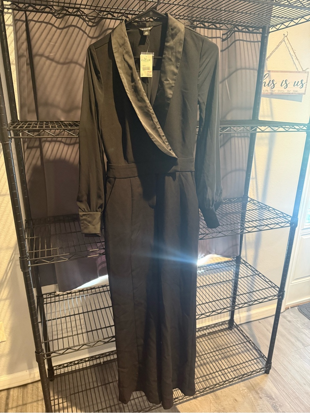 Cache Black Satin-Trim Jumpsuit